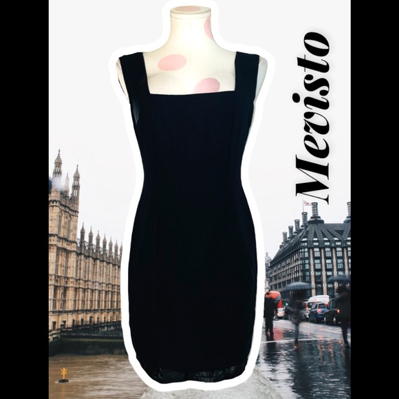 Mevisto Vintage Classic Little Black Dress Square Neckline Sleeveless Mesh Back - Picture 1 of 7
